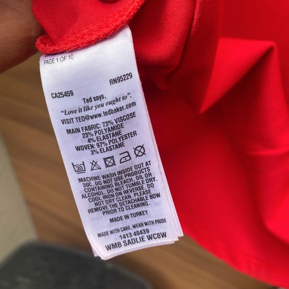 Ted Baker Joyous Bow Shoulder Top Red Size 3 - Picture 3 of 8